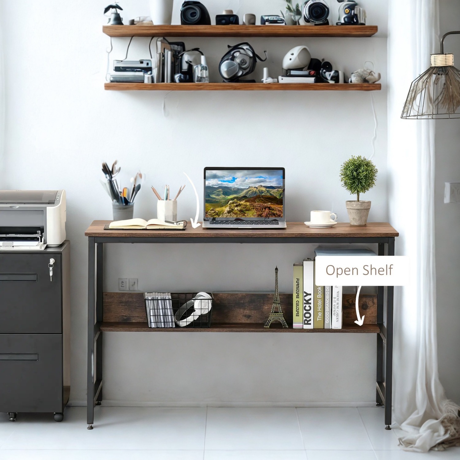 Industrial Rustic 2 Tier Computer Desk With Storage Shelf - Rustic Brown