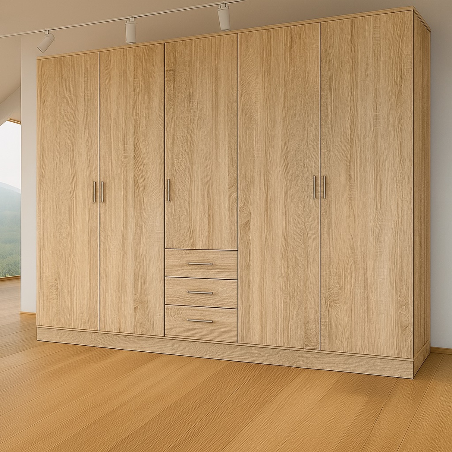 5 Door 3 Drawers Venice Wardrobe - Oak