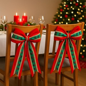 2pc Christmas Chair Bows Large Red and Green Fabric Bows