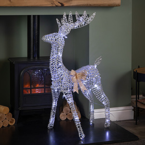 Silver Glitter Twist Christmas Reindeer with 80 Cool White LEDs
