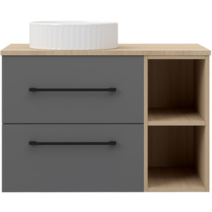 800mm Bathroom Vanity Unit with Ceramice Basin 2 Drawers 2 Shelves Grey Oak