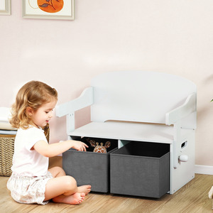 AIYAPLAY 3 in 1 Kids Storage Bench with 2 Removable Fabric Bins