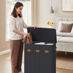 SONGMICS 3-Compartment Laundry Basket, 42.2-Gallon Laundry Hamper with Lid