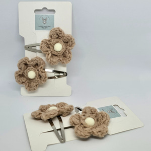 Camel Pale Yellow knitted flower Hair Clip Pk2