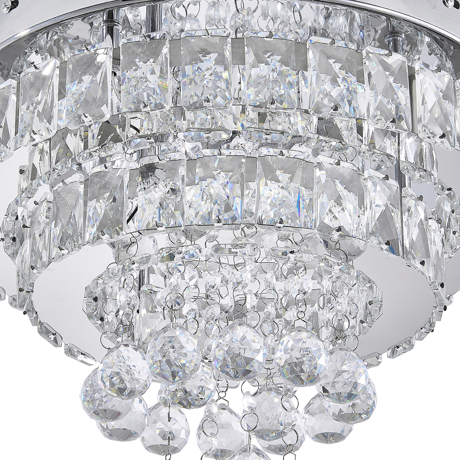 Stainless Steel Led Ceiling Light With Crystal Lampshade - Chrome And Clear