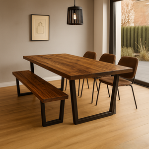 Rustic Handmade Dining Table plus Bench - Jacobean