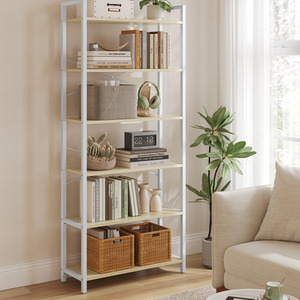 6-Tier Bookshelf, Bookcase, Natural Beige and Matte White