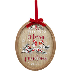 Christmas Robin Oval Hanging Plaque