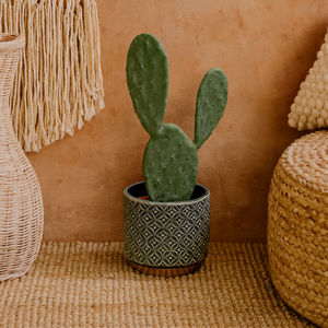 Portland Grey Small Ceramic Planter with Raised Geometric Motif