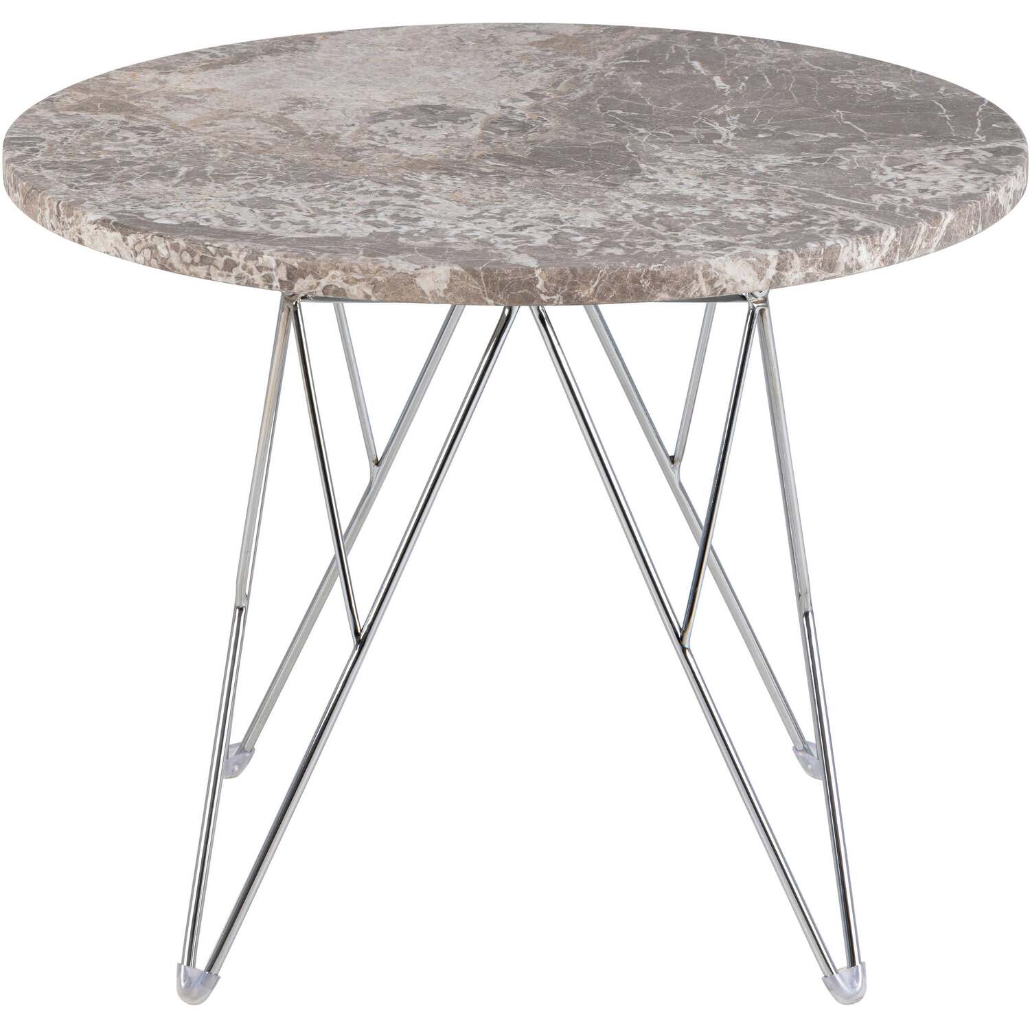 Alba Round Side Table, Grey-Brown Spider Marble Top, Chromed Wire Legs - Grey