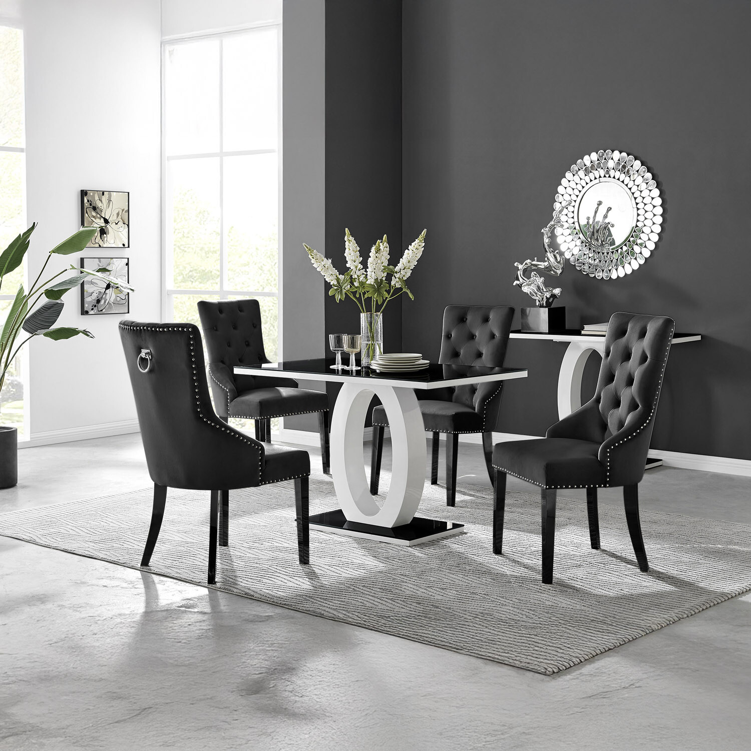 Giovani 4 Black Dining Table And 4 Belgravia Black Leg Chairs - Black