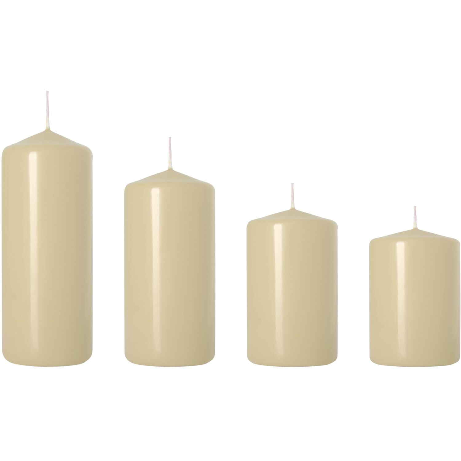 Set of 4 Pillar Candles, Decorative Household Candles - Advent & Christmas Red - Ecru, Matt