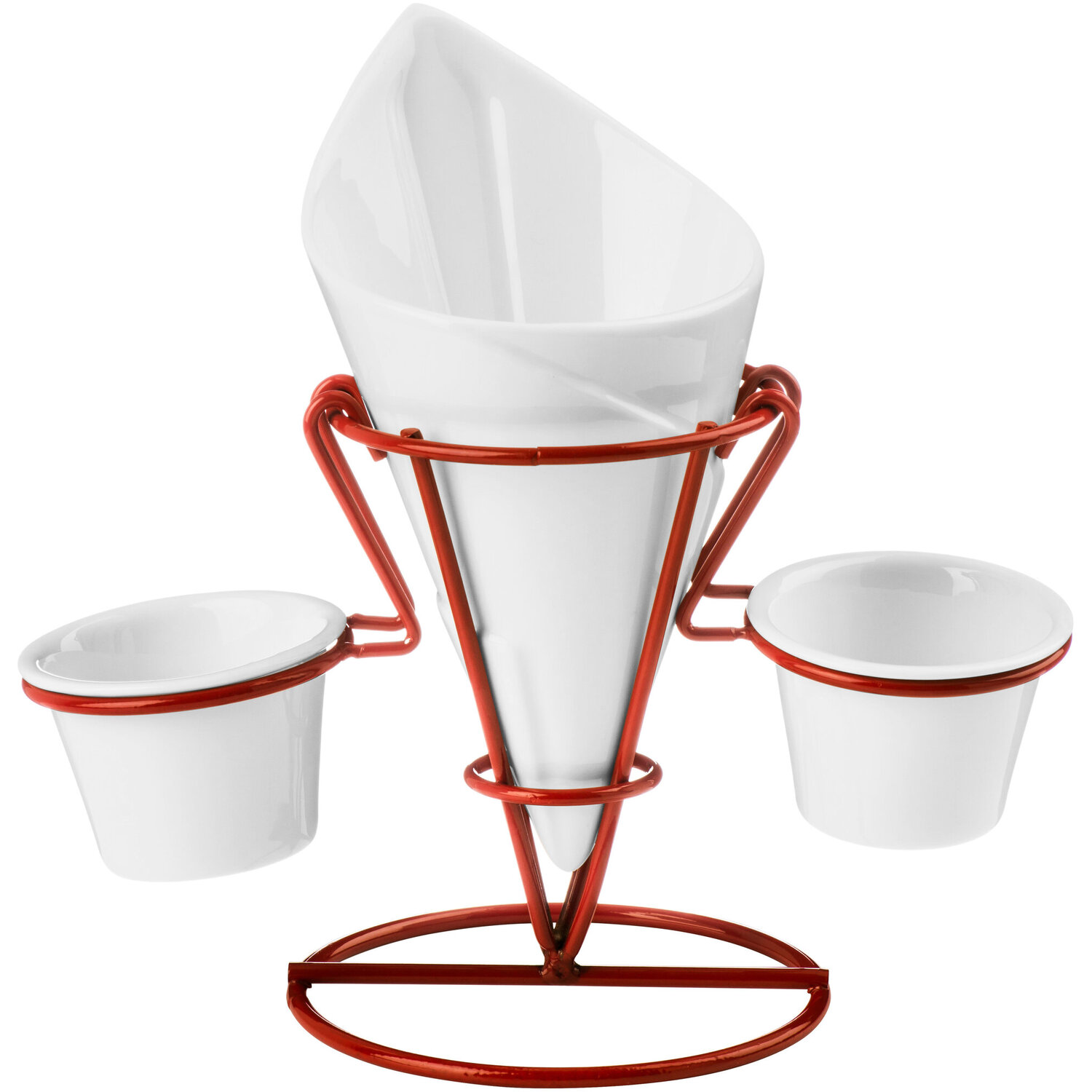 Hollywood French Fry Cone With 2 Dip Dishes And Metal Stand - White