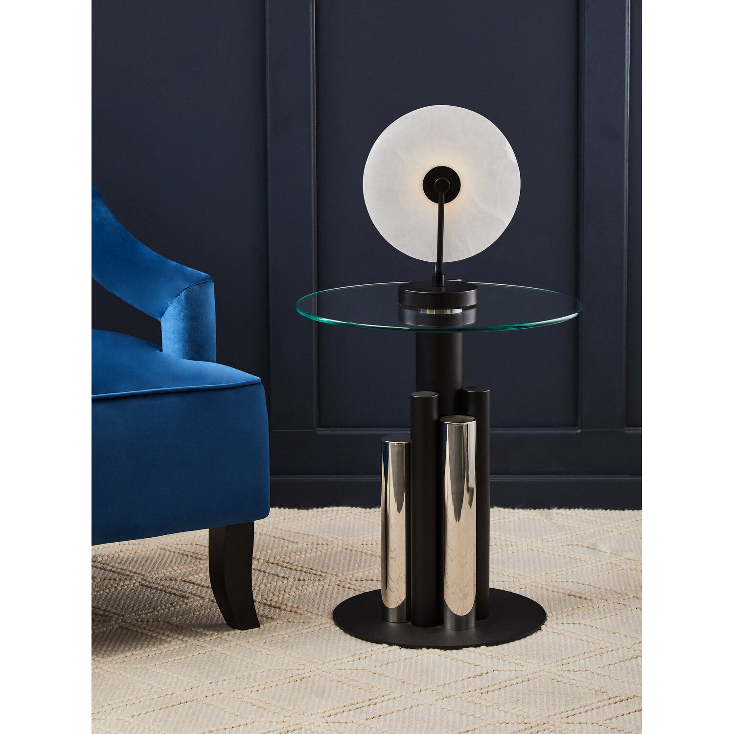 Oria Glass Silver And Black Base Side Table - Black