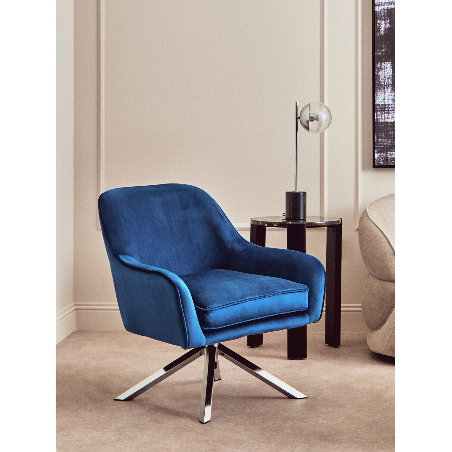 Avery Midnight Velvet Swivel Chair - Blue