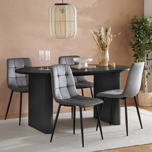 Black Axel Oval Fluted Dining Table With 4 Chairs Birlea