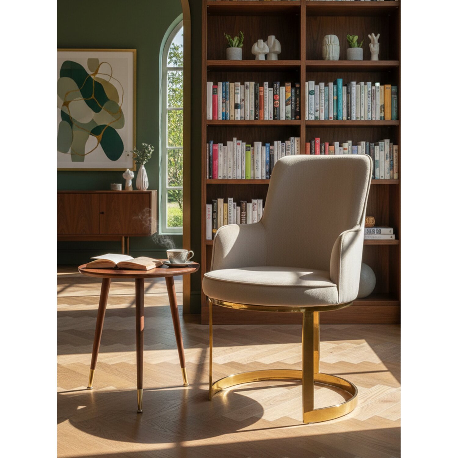 Eliza Beige Velvet Dining Chair - Brown