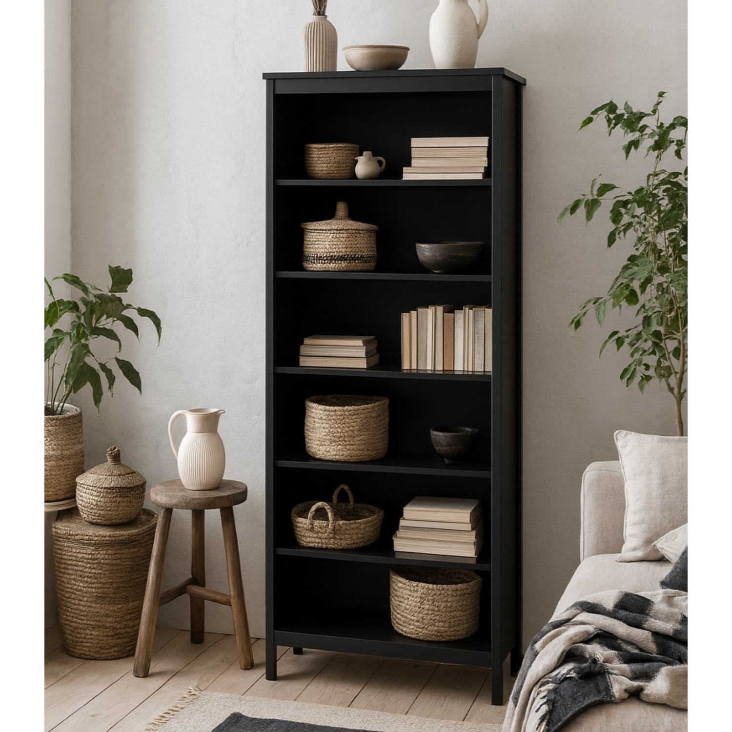 Wildberry 5 Shelf Wooden Bookcase Matt - Black