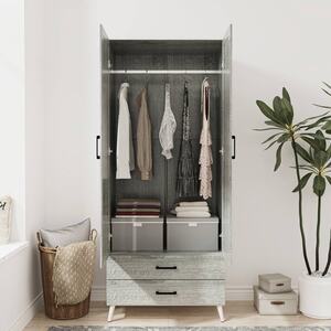 2-Door 2-Drawer Wardrobe with Legs - Black