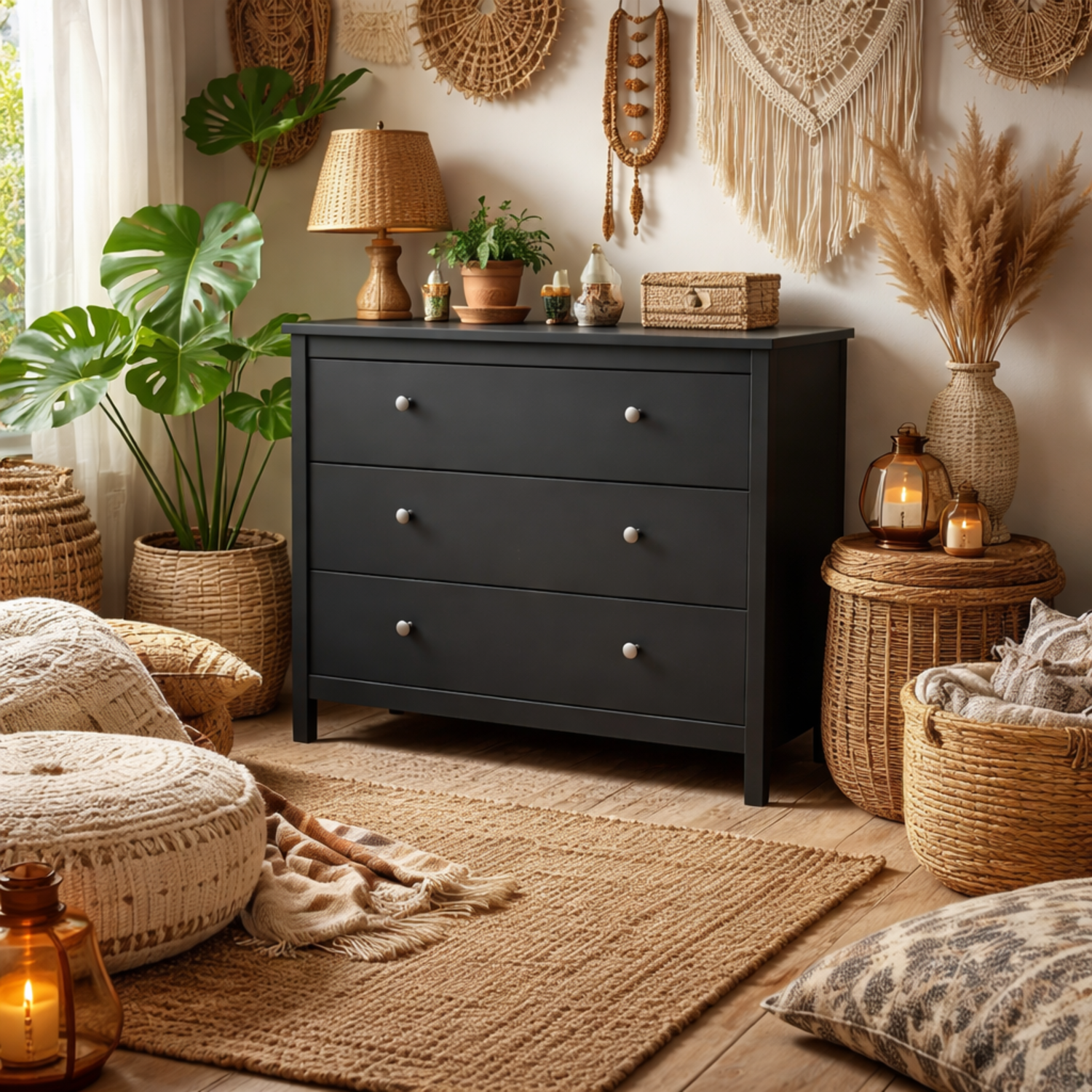 Gossmere Matt 3 Drawer Chest of Drawers - Black
