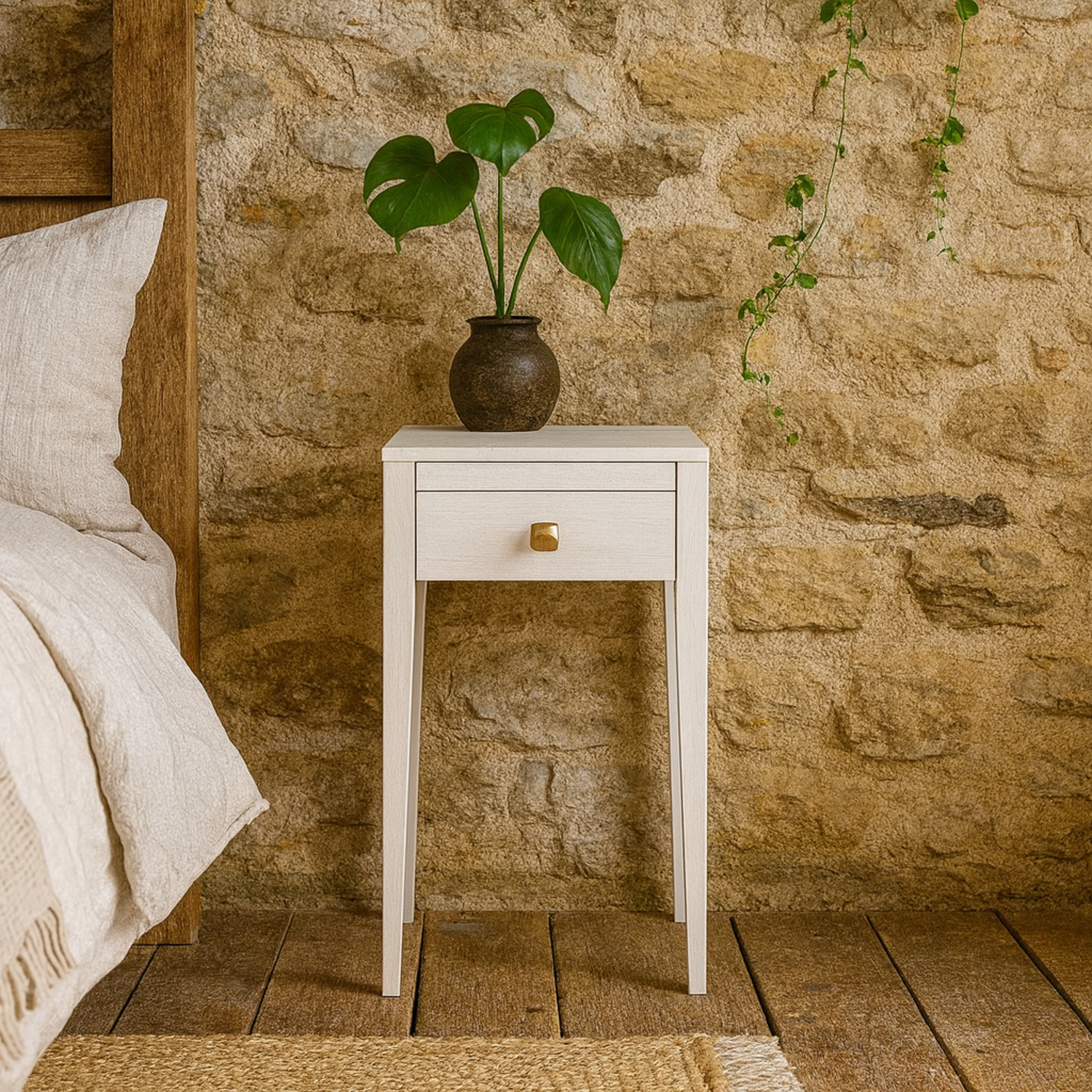 Moscow Wood Grain 1 Drawer Bedside Table Matt Finish - White