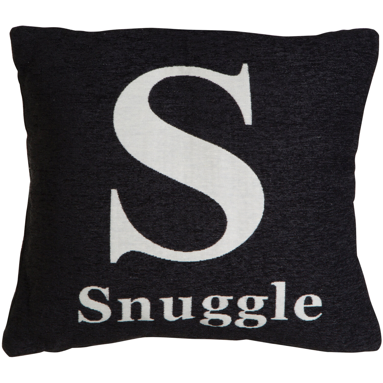 Words 'Snuggle' Black Cushion - Black & White