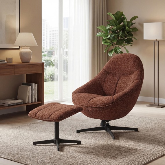 Oslo Copper Blush Fabric Swivel Lounge Chair  Footstool