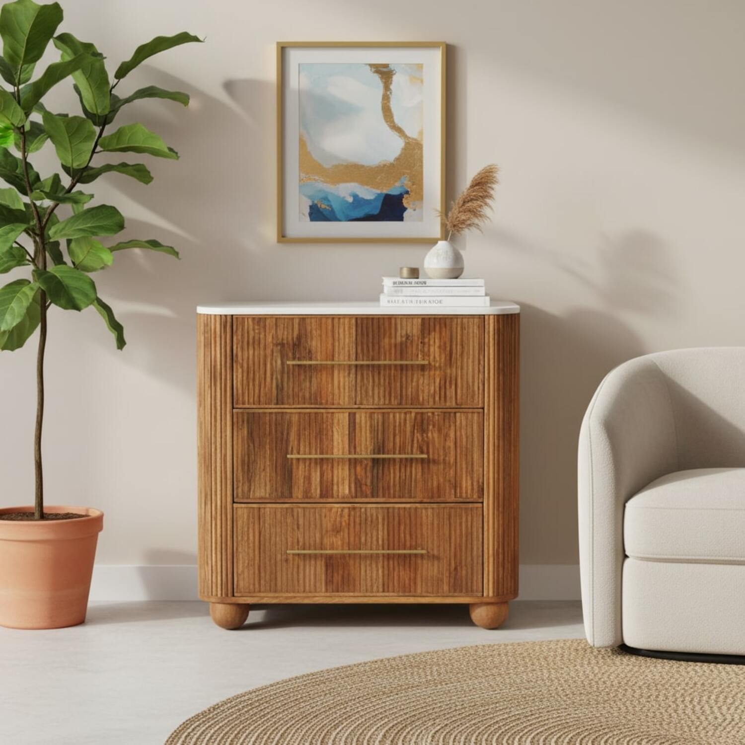 Solid Wood Beaumont Marble Chest - Brown