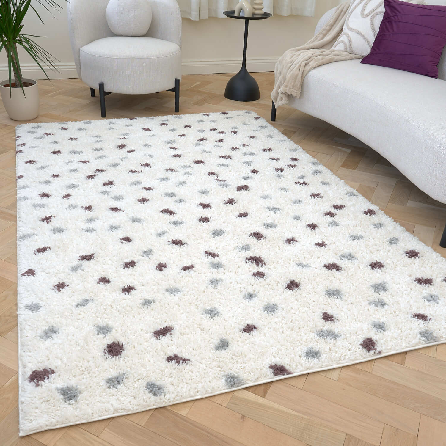 The Rugs Moodi Dots Design Patterned Shaggy Rug - Grey-Purple / 290Cm - Image 3