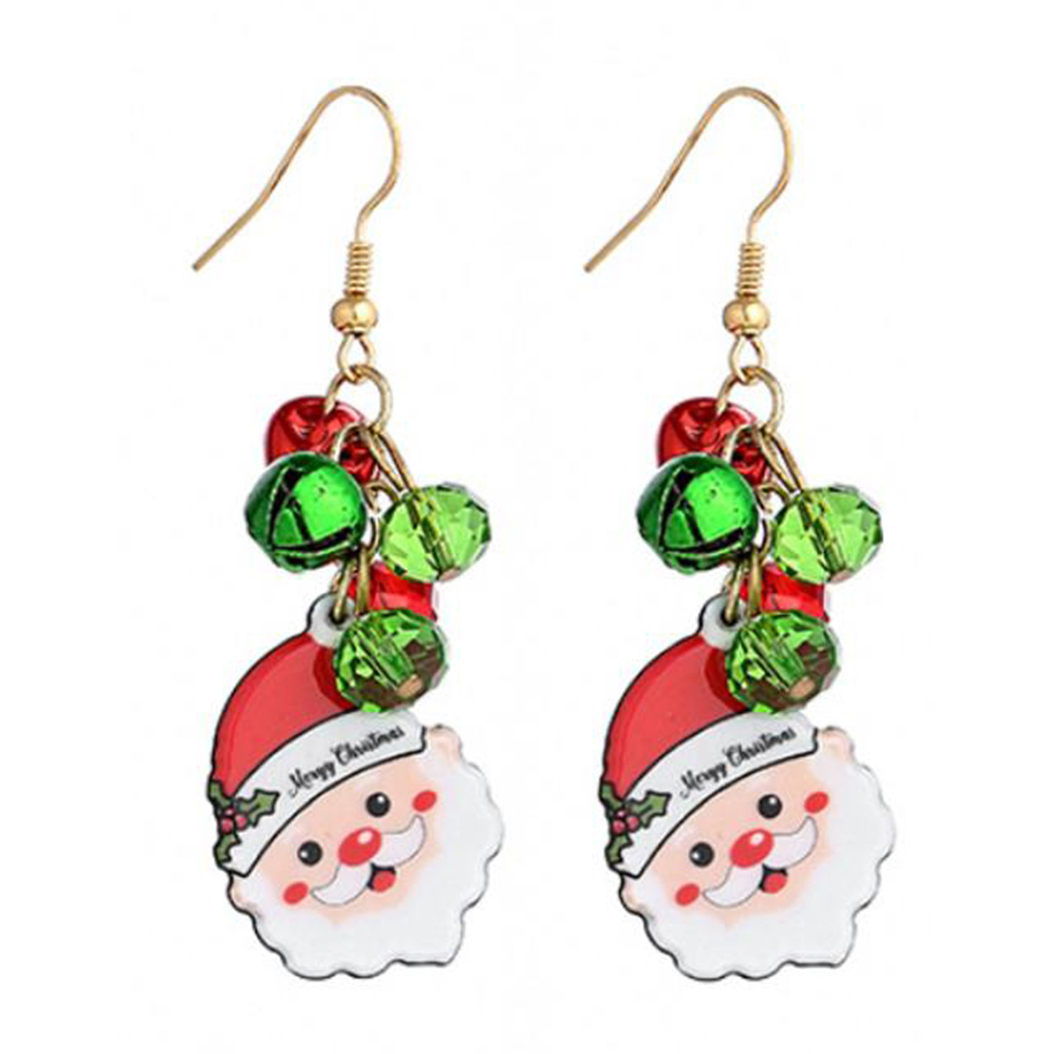 Christmas Santa Bell Drop Earrings - Gold