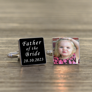 Personalised Father of the Groom Photo Upload Cufflinks - Silver Finish