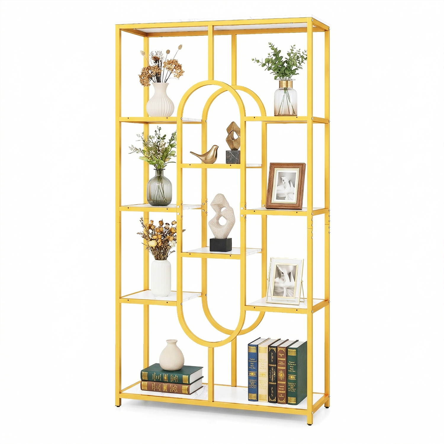 Costway 10-Tier Freestanding Geometric Bookshelf - White