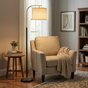 black Adjustable Arc Floor Lamp 150-175cm Fabric Shade Foot Switch Black shot 14211634