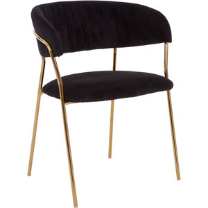 Tamzin Black Velvet Channel Tufted Dining Chair with Gold Finish Legs