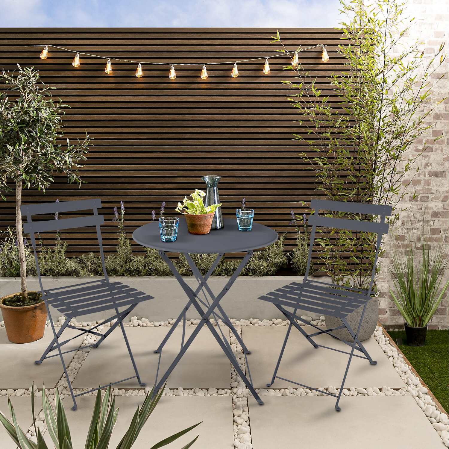 Lucerne Bistro Table and 2 Folding Chairs in Carbon - Black