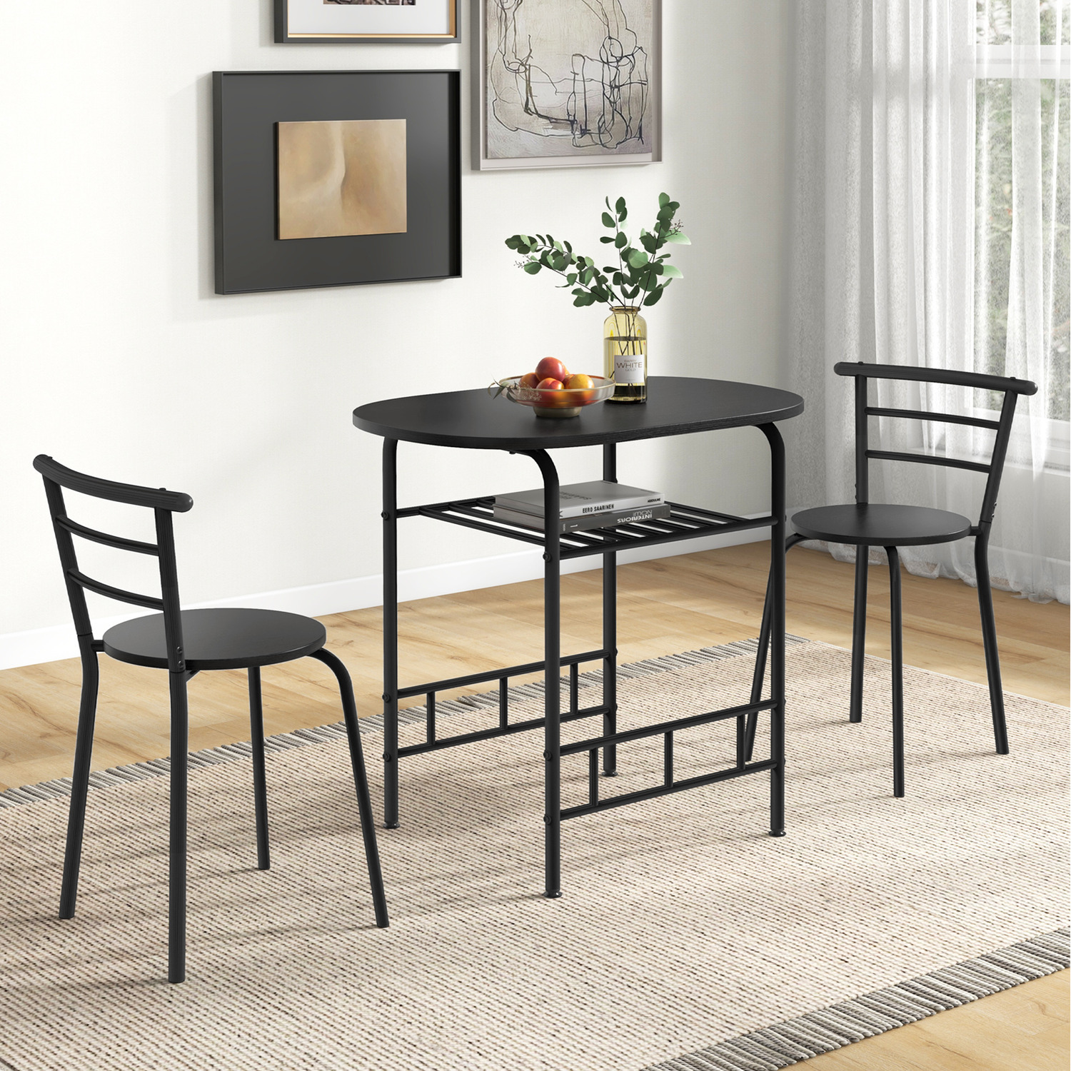 3-piece Space-saving Dining Table Set - Black