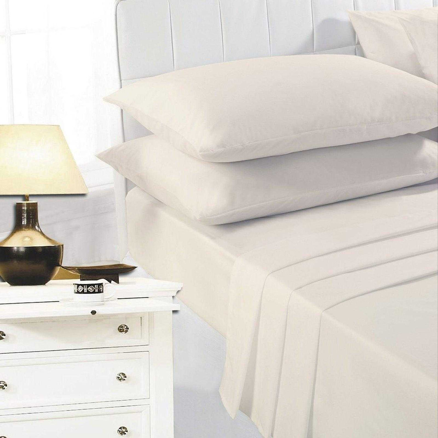 K Collection Percale Percale Fitted Sheet - Cream / Single / Double