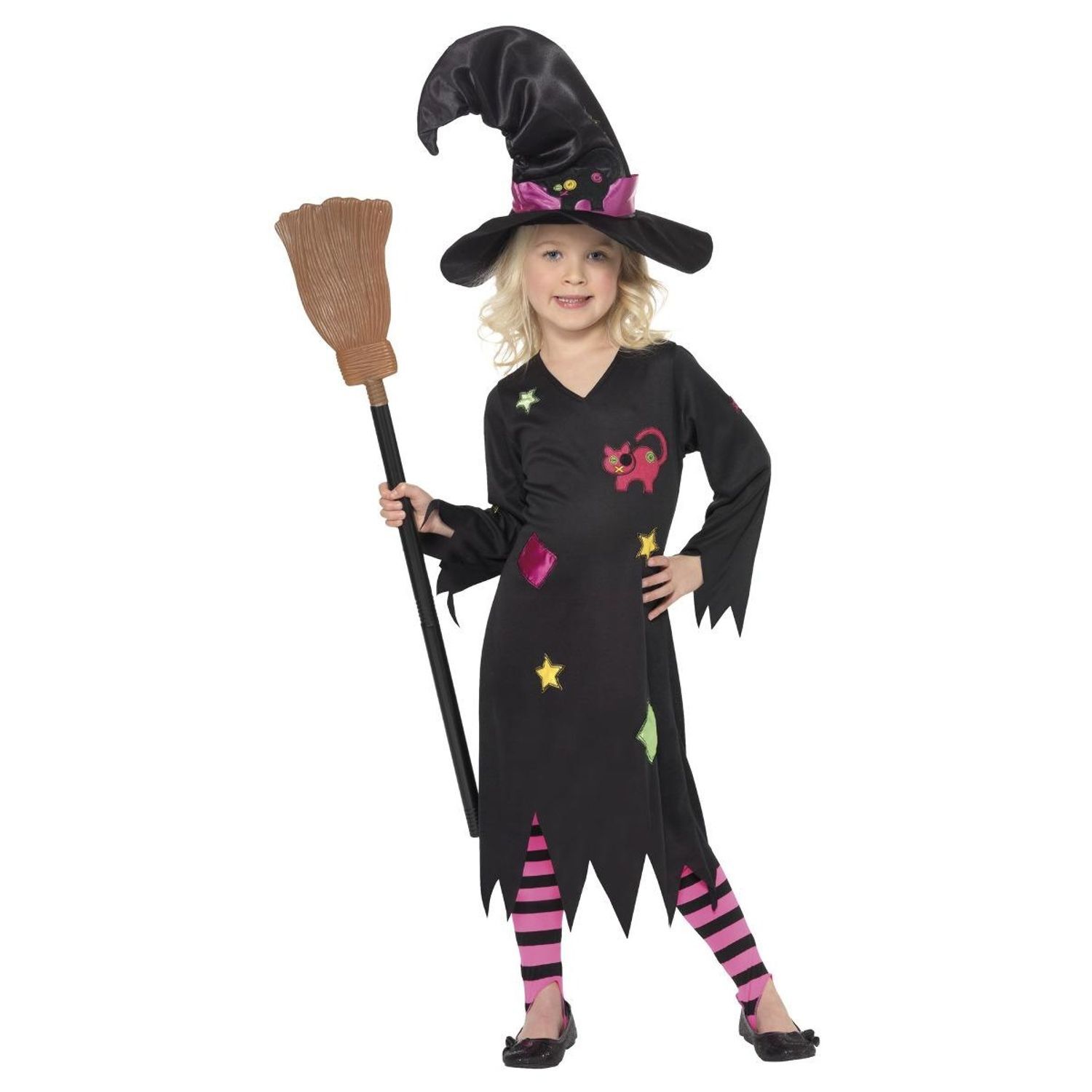 Smiffys Girls Cinder Halloween Witch Costume Set - Black/Pink / 7-9 Years