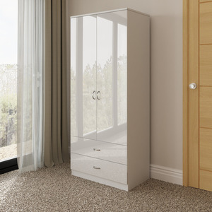 FWStyle 2 Door 2 Drawer Wardrobe White High Gloss Modern Furniture