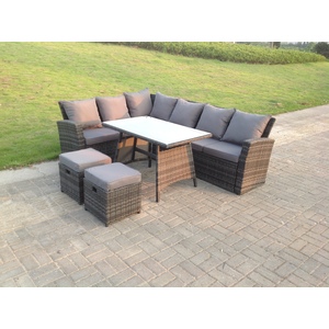 High Back Rattan Corner Sofa Set with Dining Table Left Option