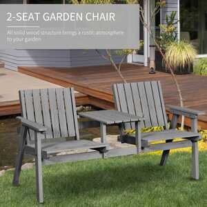 Sasumi Grey 2-Seater Wooden Slatted Bistro Set with Integrated Table