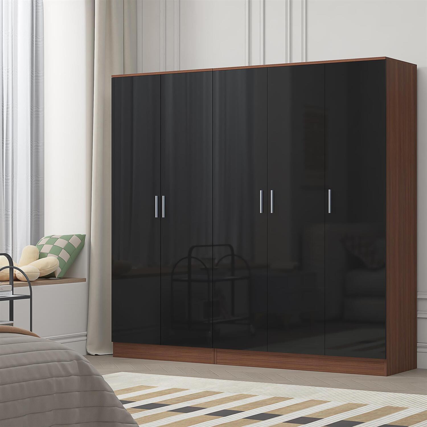 REFLECT Wardrobe Bundle: 3 Door Plain & 2 Door Plain - Black/Walnut - Image 6