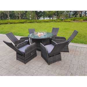 Rattan 6 Seater Gas Fire Pit Round Dining Set