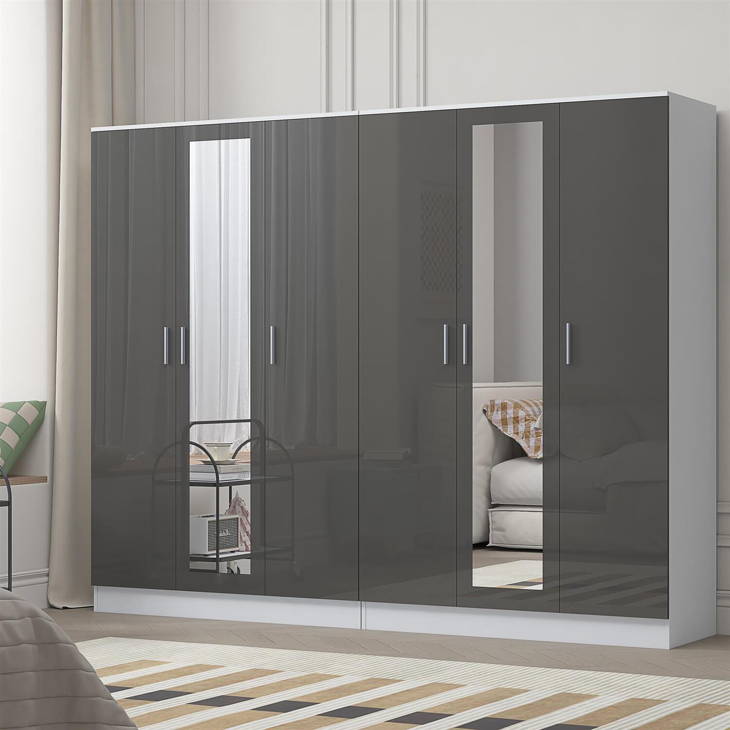REFLECT Black Gloss Wardrobe Bundle - 3dr Mirror + 3 Door Mirror - Grey / White - Image 6