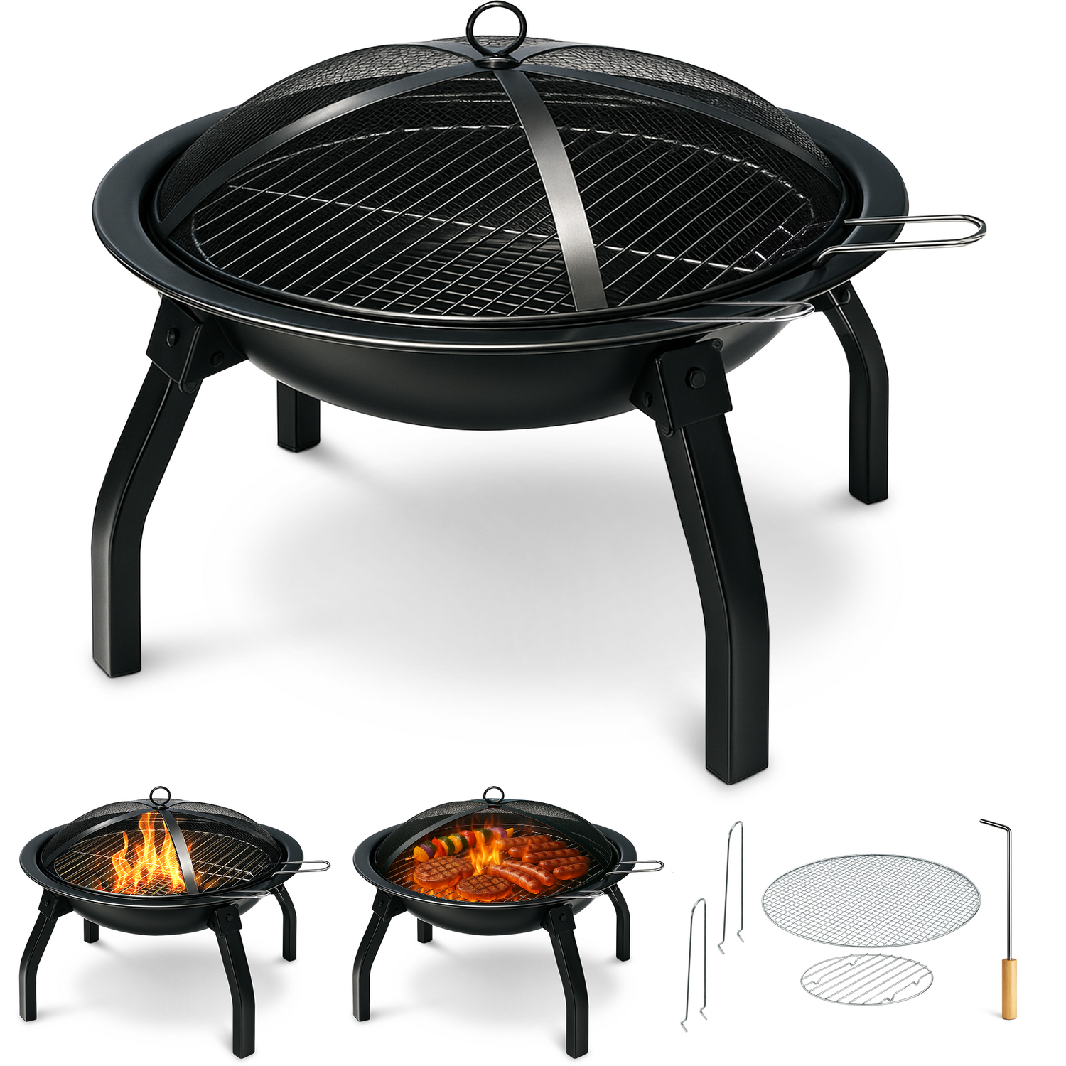 Keplin Portable Folding Fire Pit With Lid - Black