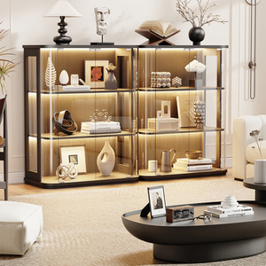 6-Tier Wall Display Case with Glass Doors, LED Sports Card Display Case with Adj