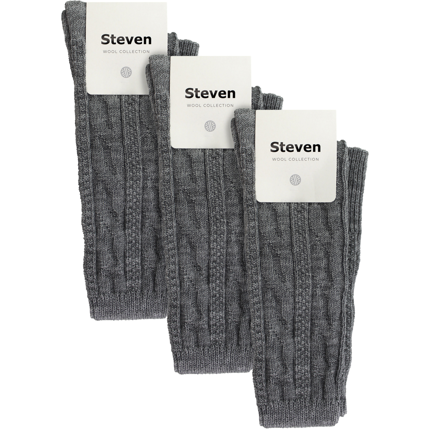 Steven 3 Pairs Ladies Extra Long Thigh High Over The Knee Wool Socks - Grey