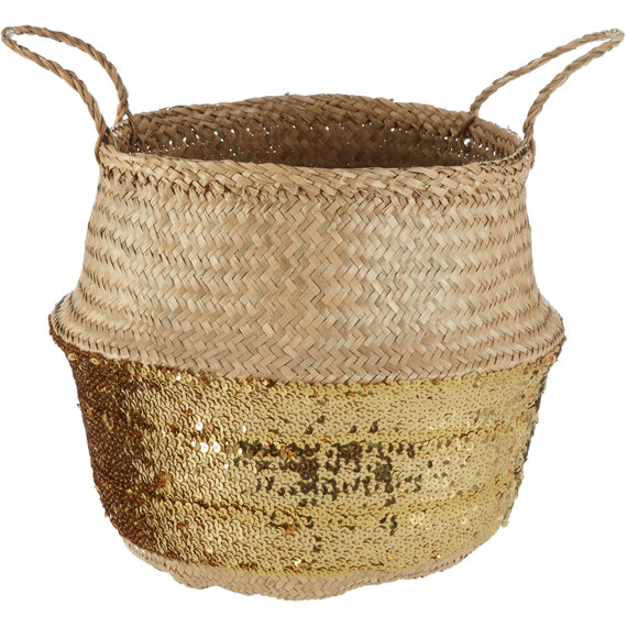 Gold Sequin Medium Seagrass Basket