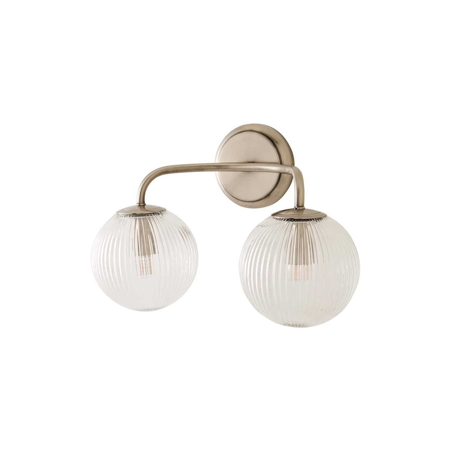ValueLights - Kempton - 2 Arm Wall Light - Ribbed Glass Globe - Brushed Chrome - Image 4