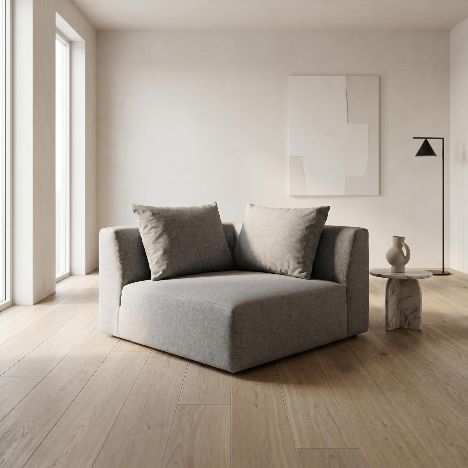 Abakus Direct Tokyo Corner Seat In Classic Grey Brushed Tweed Fabric With Deep Seat - Classic Grey